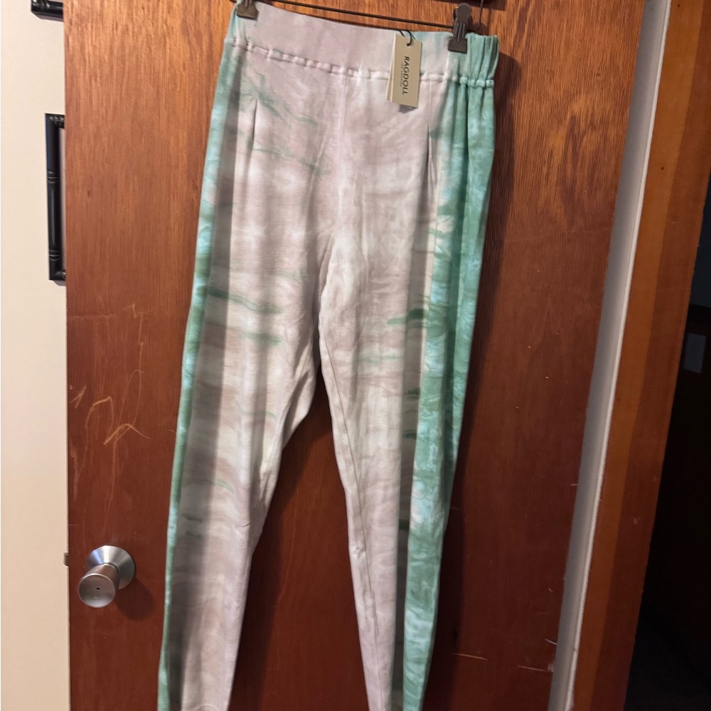 Ragdoll LA Green and White Tie-Dye Pants XS